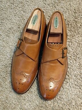 Joseph Abboud Tan Leather Wingtip Monk Strap Oxfords